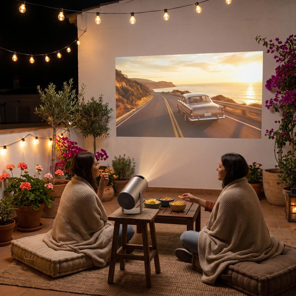 Noche de cine en la terraza con el proyector HY300 Pro