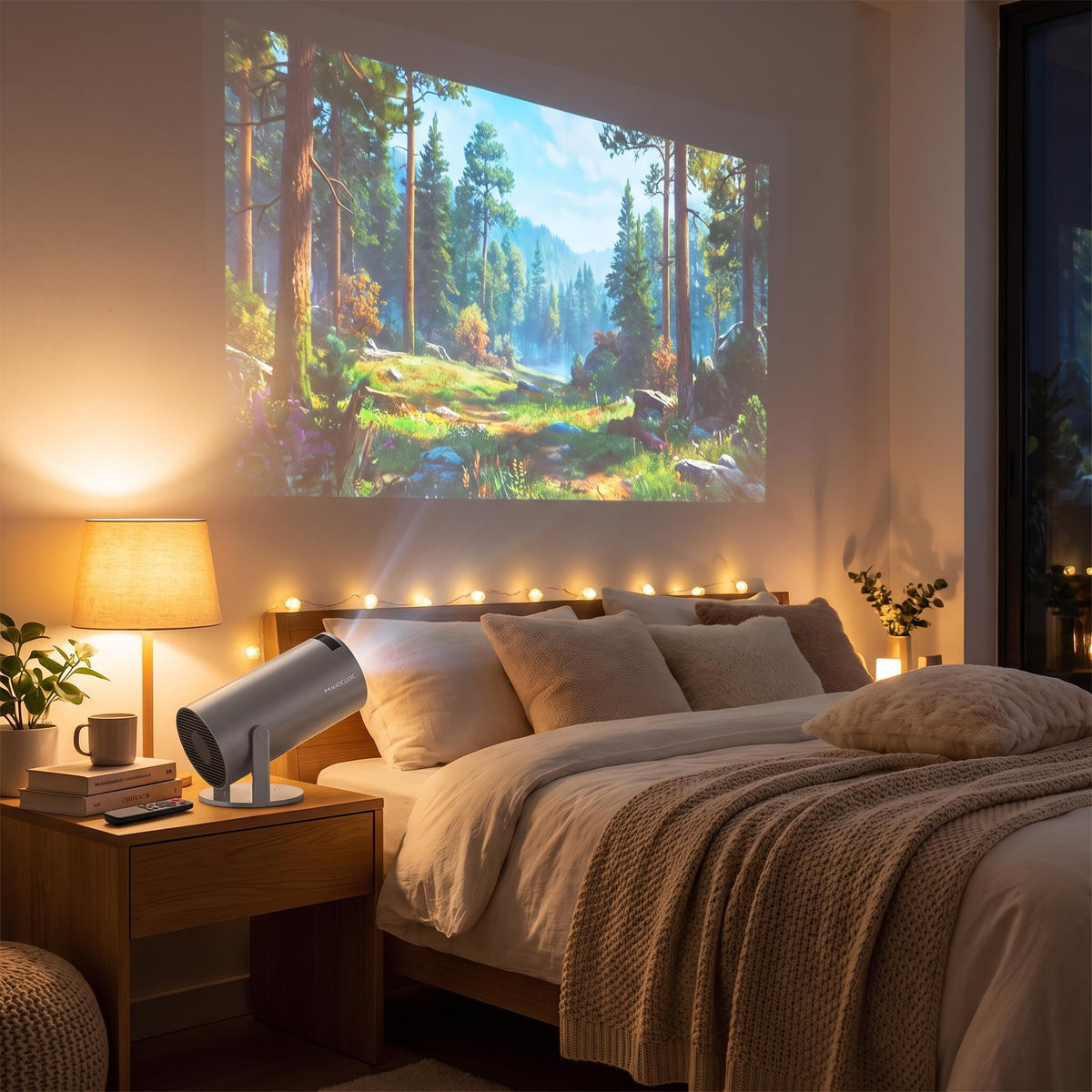 Proyector HY300 Pro en un dormitorio