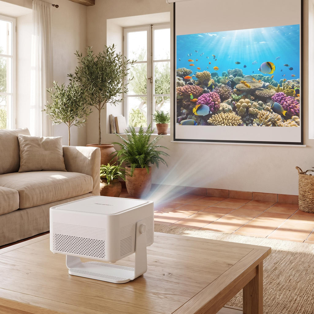 Proyector Magcubic HY450MAX proyectando en el salón