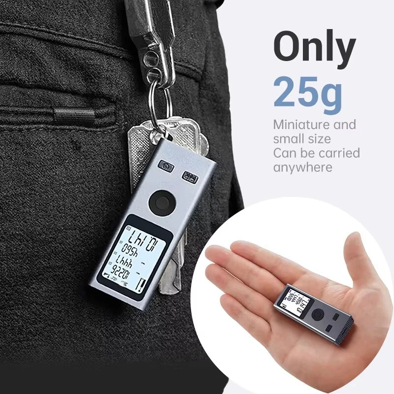 Medidor láser de distancia de 30 m, compacto y recargable por USB