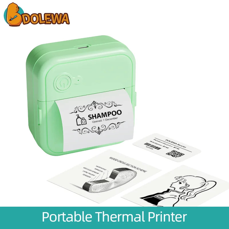 Mini impresora térmica portátil sin tinta en color verde